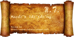 Mazák Tétény névjegykártya